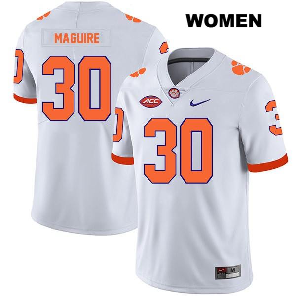 Women's Clemson Tigers #30 Keith Maguire Stitched White Legend Authentic Nike NCAA College Football Jersey DTW6246MX